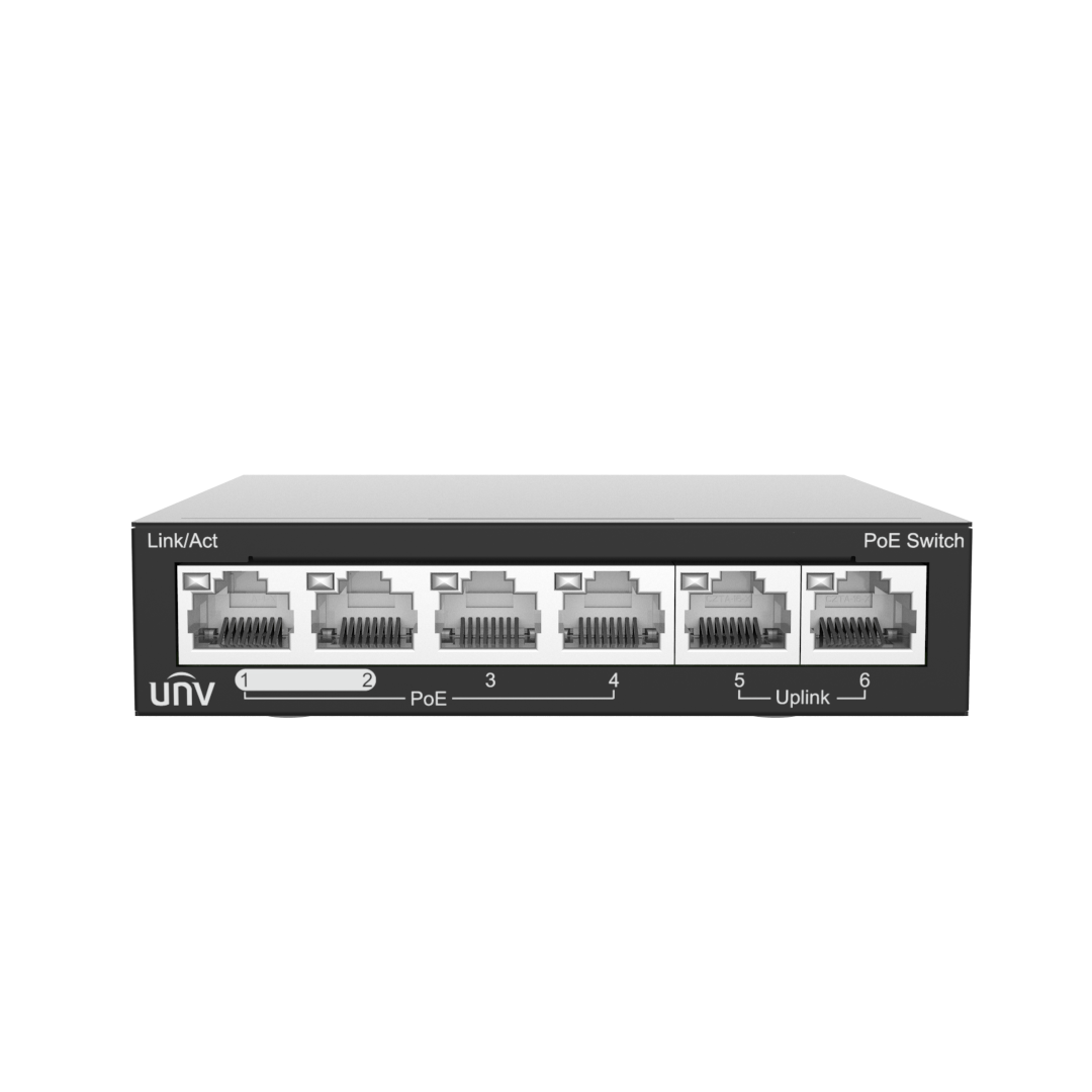 NSW2020-6T-POE-IN Uniview 4 Port PoE Switch, Plus 2 Network Ports